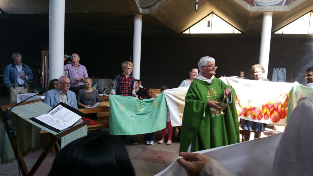 Mother Bernadette blesses the school altar cloth